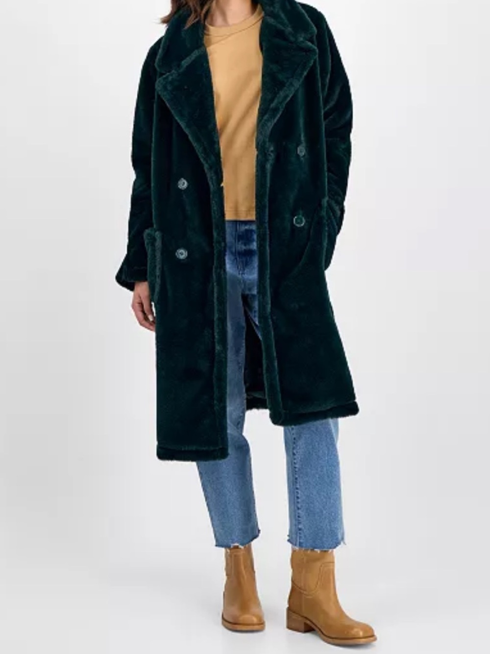 Jou Jou Dark Green Faux Fur Teddy Coat